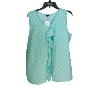 Milano Women’s Sleeveless Blouse Size XL Polka Dot Ruffle Front Tie Neck Tank
